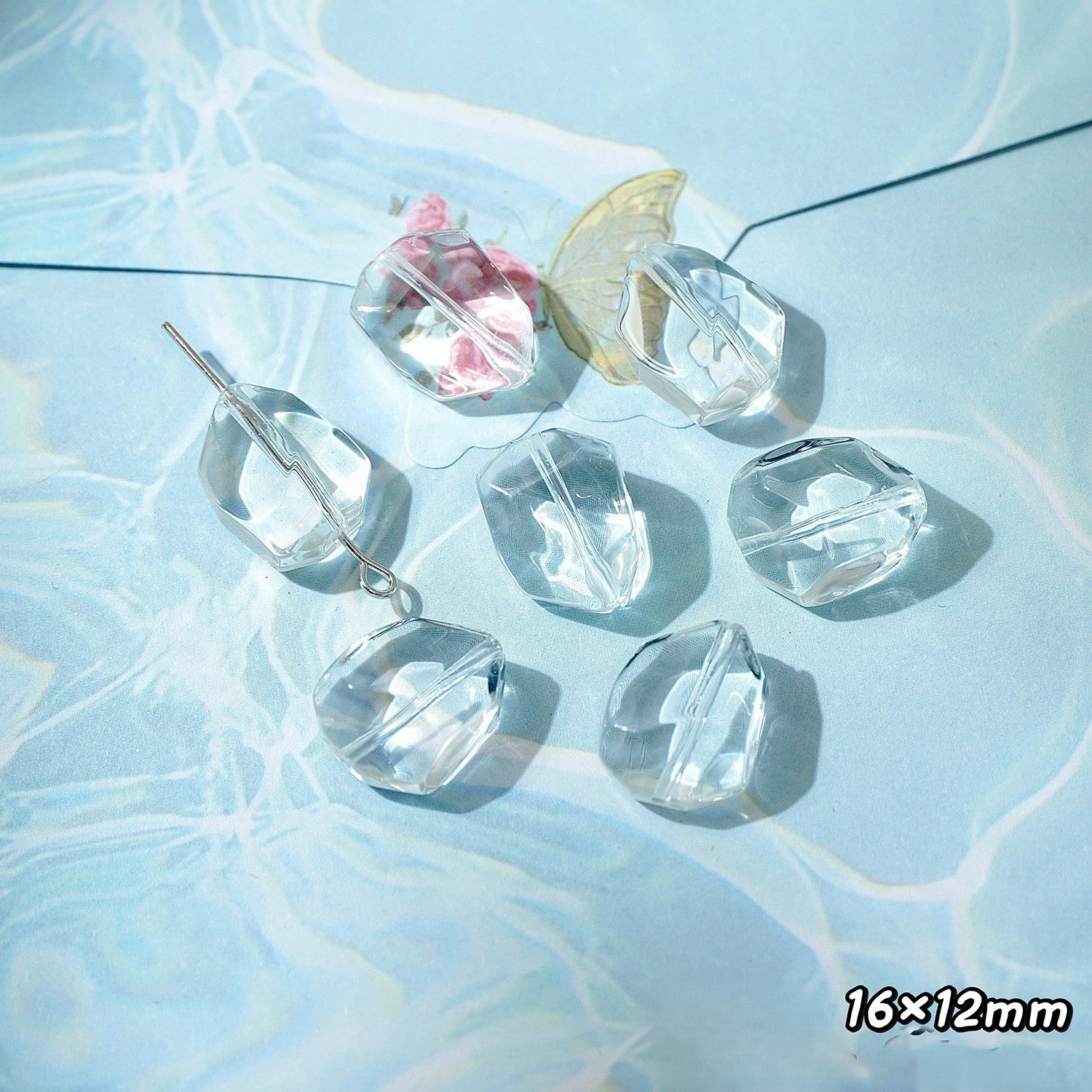 (50pcs)White Crystal Imitation Double-Pointed Irregular Glass Beads