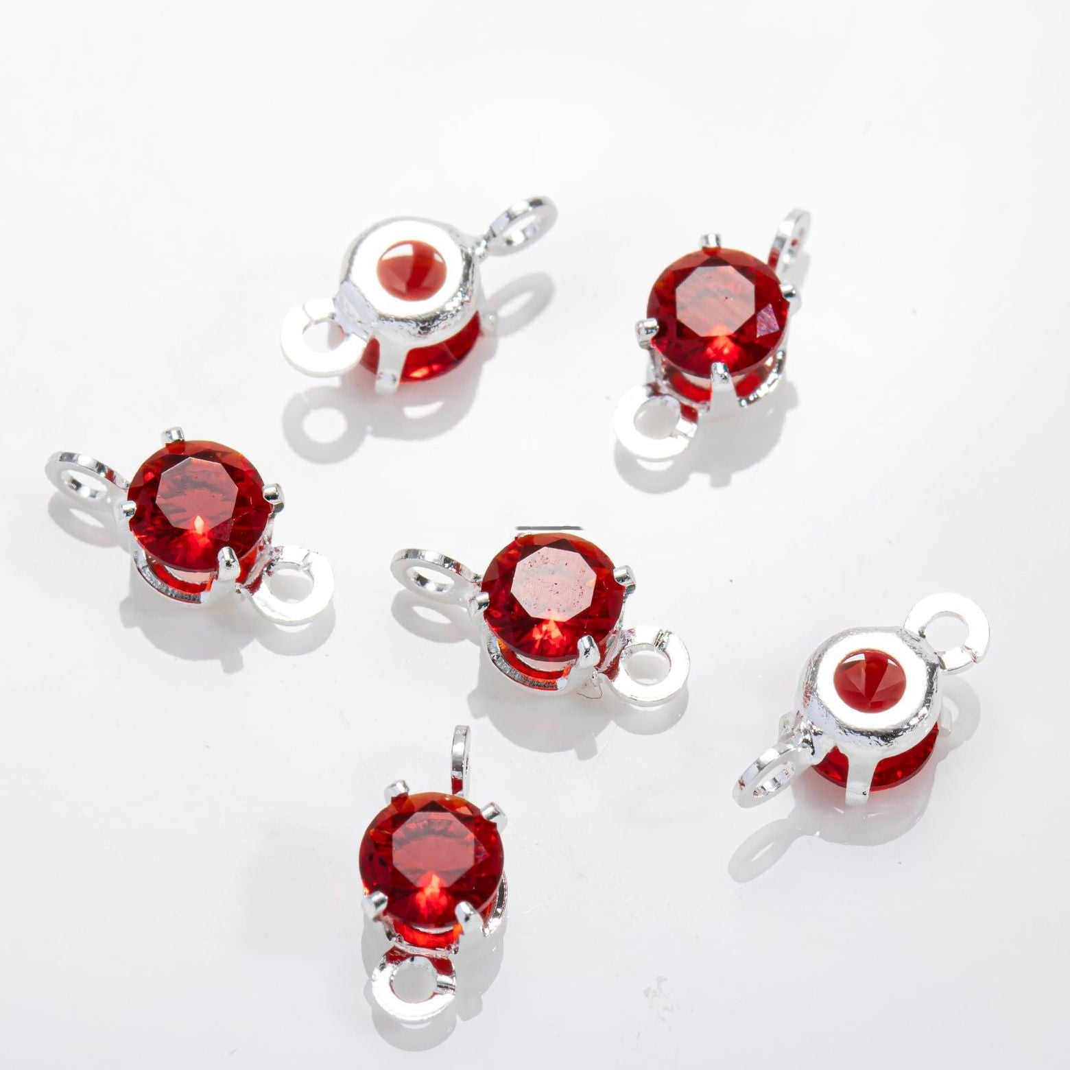 5mm Round CZ Connector with 2 Ring SIlver Attached