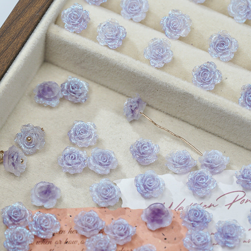 (50pcs)No-Hole Fine Sparkle Soft Gel Flower Single-Sided Carved Rose