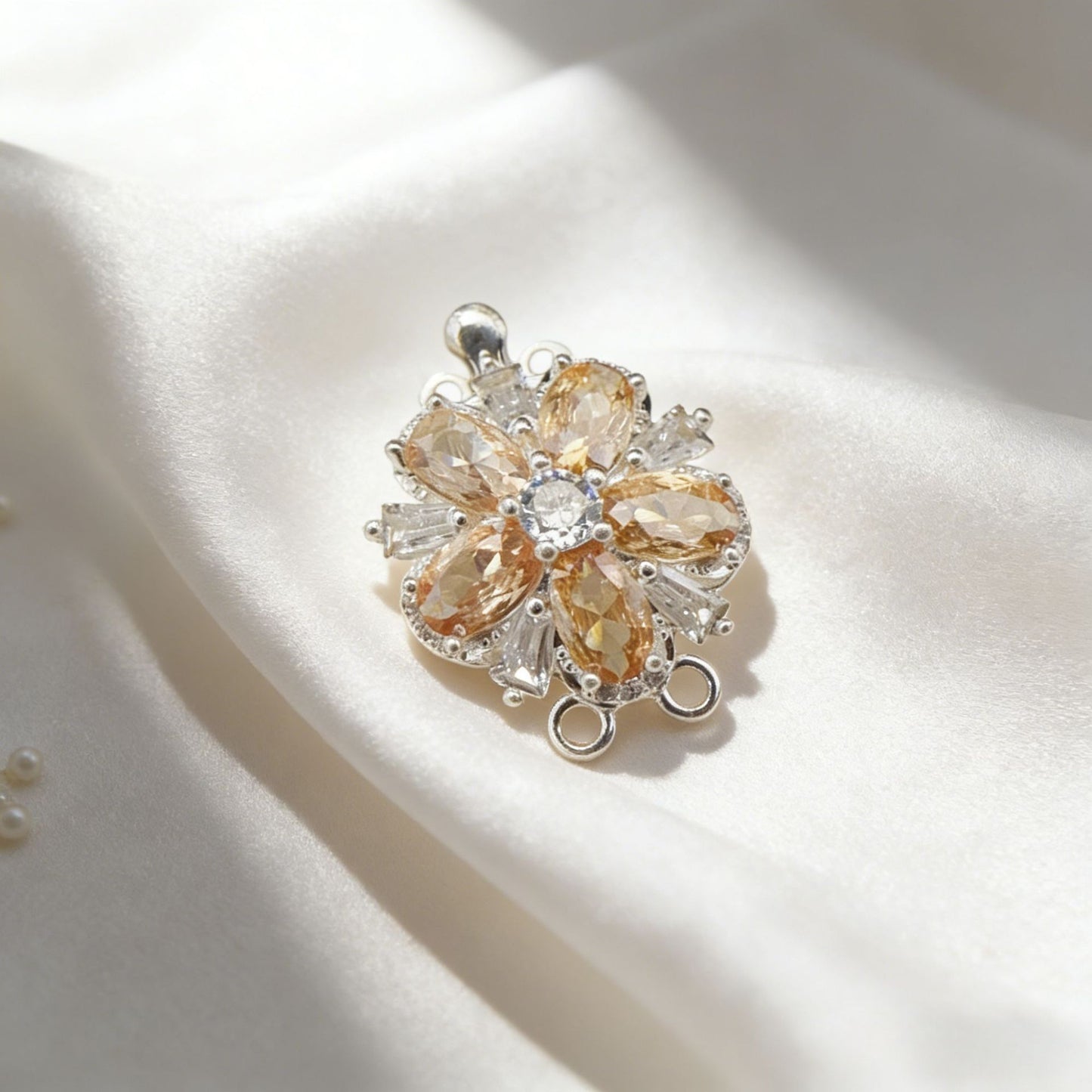 Stamen CZ Flower Double-Row Pin Clasp