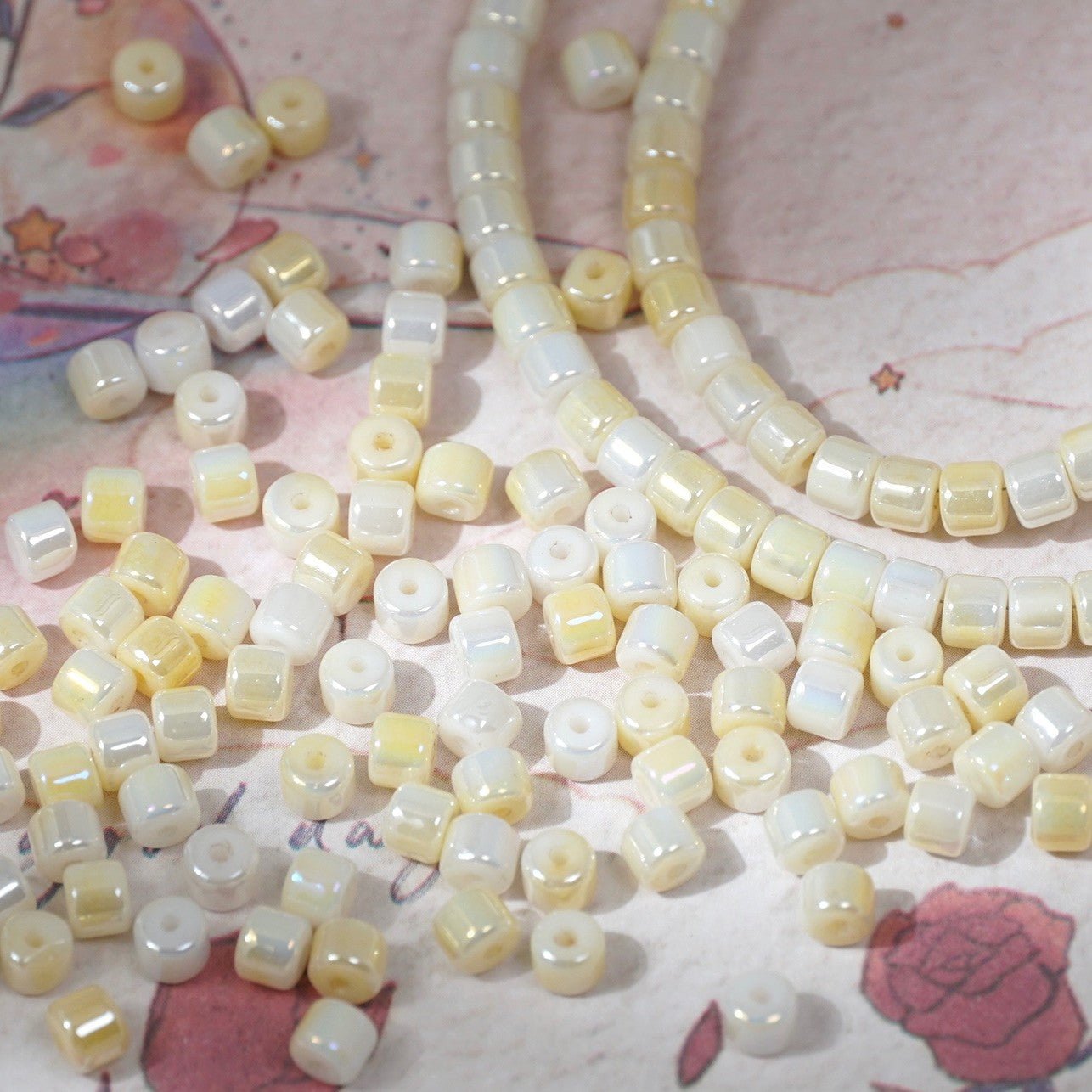 (100pcs)4mm Crystal Porcelain Effect Glass Barrel Beads