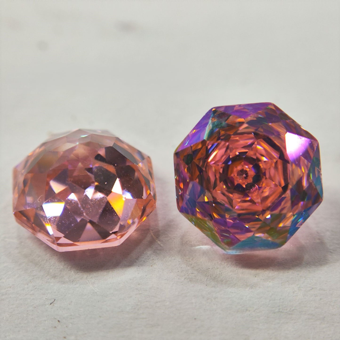 5A 6-8mm Octagonal Coated Sandwich Rose Cut Loose CZ Stone - 2pcs