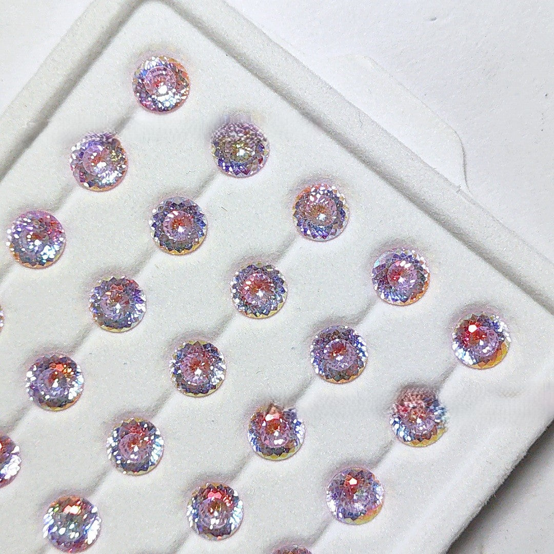 5A 6-8mm Round Iridescent Coated Nest Cut Loose CZ Stone - 2pcs