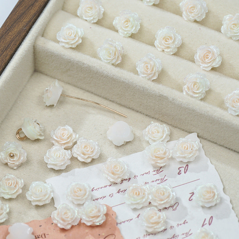 (50pcs)No-Hole Fine Sparkle Soft Gel Flower Single-Sided Carved Rose
