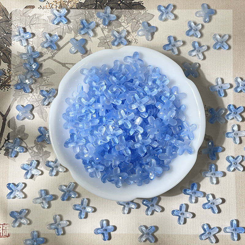 (50pcs)12mm Glass Osmanthus & Four-Leaf Clover Flower Beads