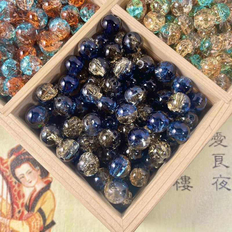 (200pcs)8/10mm Ice Crack Burst Crystal Glass Round Beads