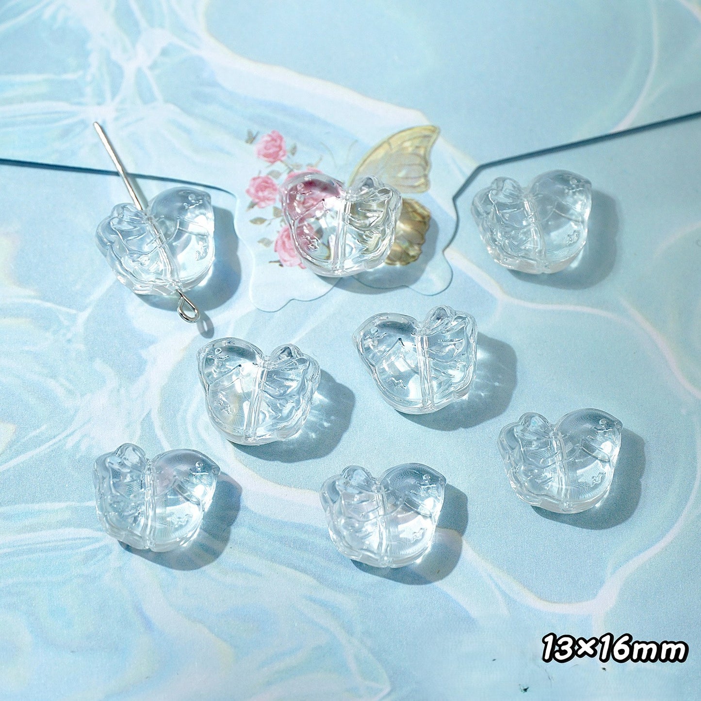(50pcs)White Crystal Imitation Double-Pointed Irregular Glass Beads