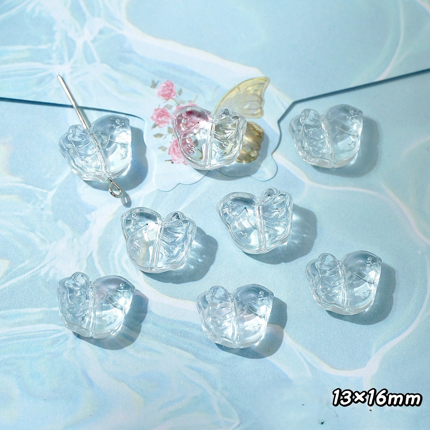(50pcs)White Crystal Imitation Double-Pointed Irregular Glass Beads