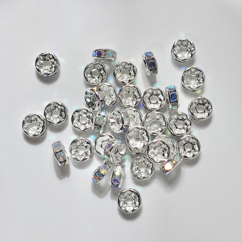 (50pcs)8/10/12mm Copper Rhinestone Ring Bead Caps / Pearl Spacers