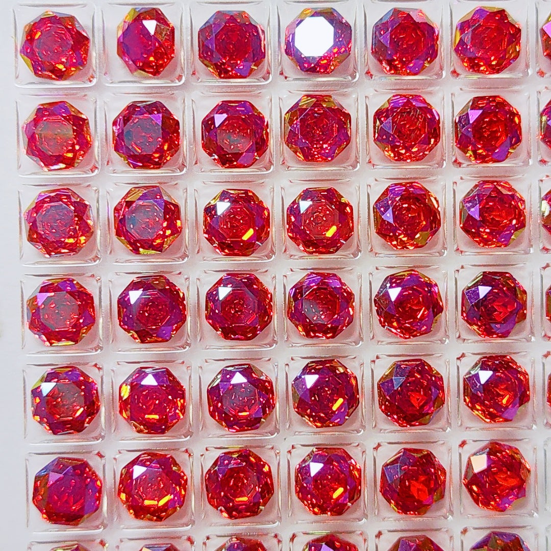 5A 6-8mm Octagonal Coated Sandwich Rose Cut Loose CZ Stone - 2pcs