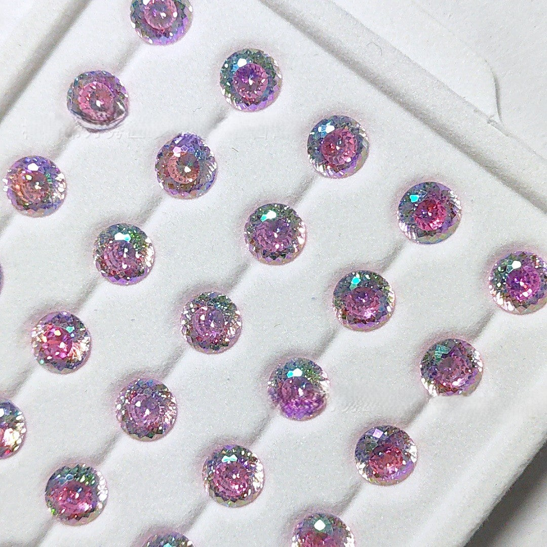 5A 6-8mm Round Iridescent Coated Nest Cut Loose CZ Stone - 2pcs