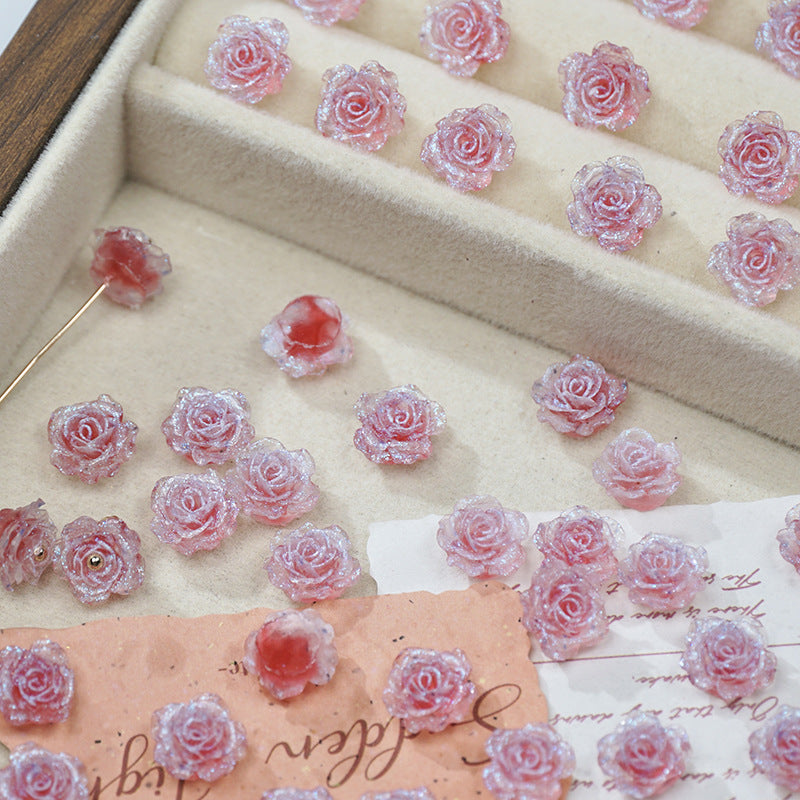 (50pcs)No-Hole Fine Sparkle Soft Gel Flower Single-Sided Carved Rose