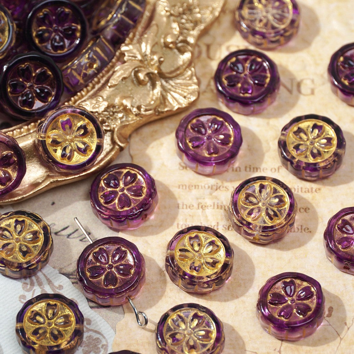 (50pcs)15mm Gold-Painted Resin Mooncake Crystal Beads