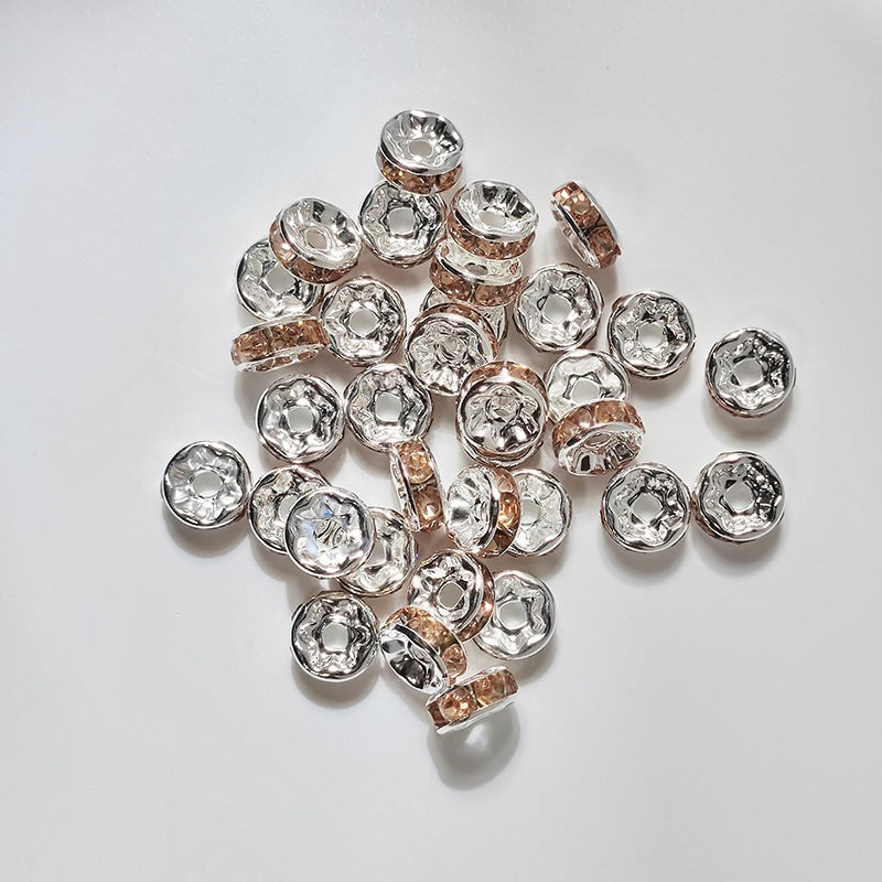 (50pcs)8/10/12mm Copper Rhinestone Ring Bead Caps / Pearl Spacers