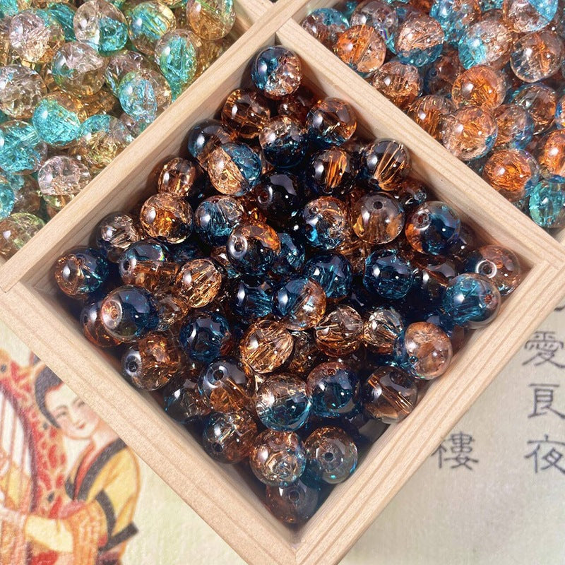 (200pcs)8/10mm Ice Crack Burst Crystal Glass Round Beads