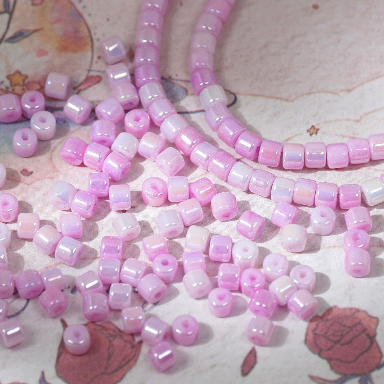 (100pcs)4mm Crystal Porcelain Effect Glass Barrel Beads