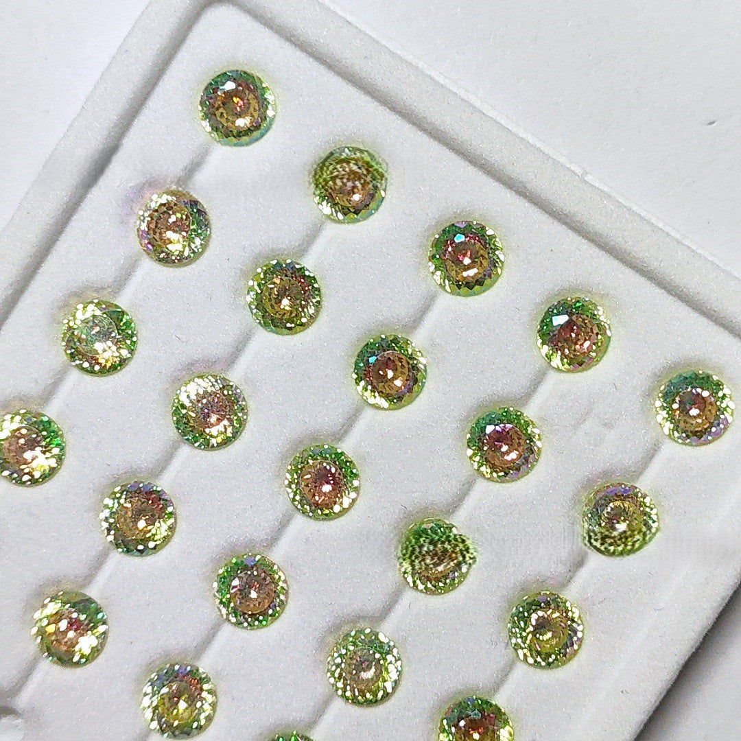 5A 6-8mm Round Iridescent Coated Nest Cut Loose CZ Stone - 2pcs