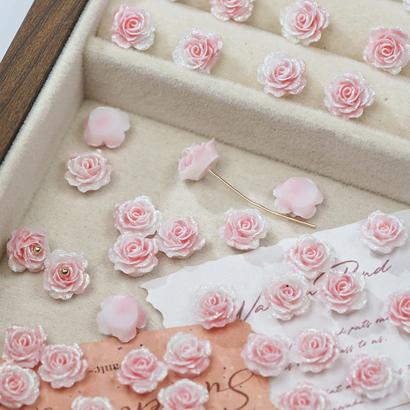 (50pcs)No-Hole Fine Sparkle Soft Gel Flower Single-Sided Carved Rose