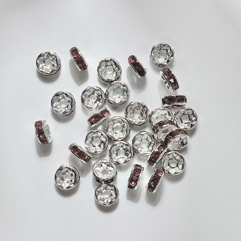 (50pcs)8/10/12mm Copper Rhinestone Ring Bead Caps / Pearl Spacers