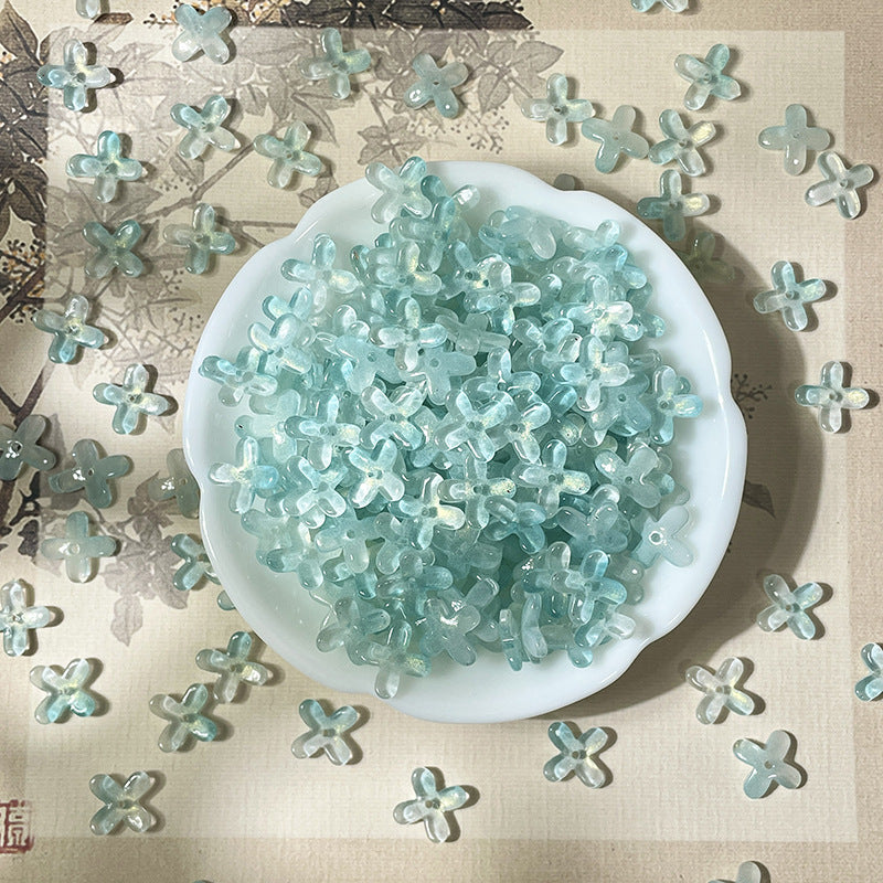 (50pcs)12mm Glass Osmanthus & Four-Leaf Clover Flower Beads