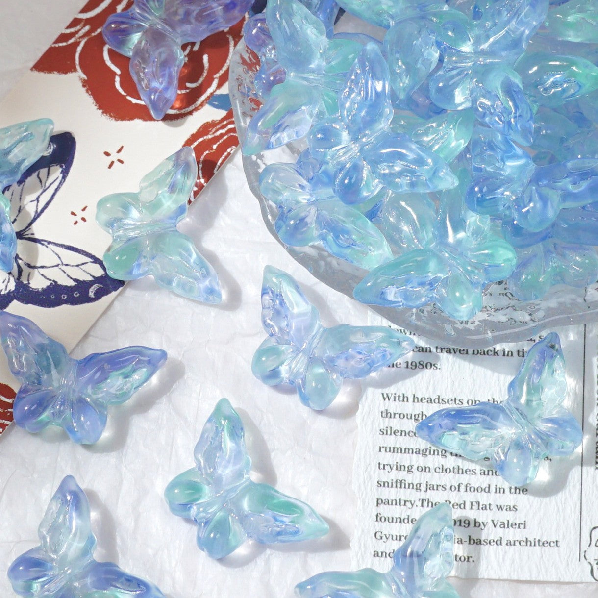 (50pcs)20x30mm Carved Glass Butterfly