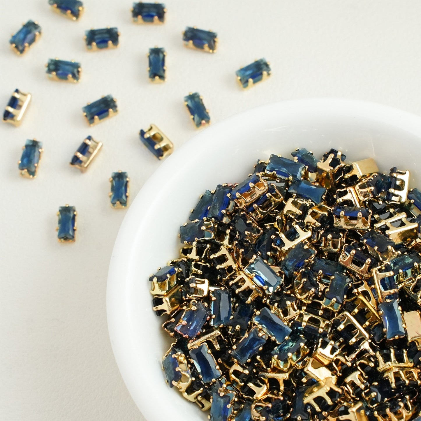 (30pcs)3x6mm Rectangle Gold Base Prong-set CZs