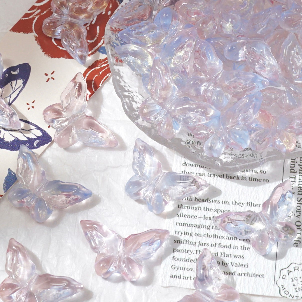 (50pcs)20x30mm Carved Glass Butterfly