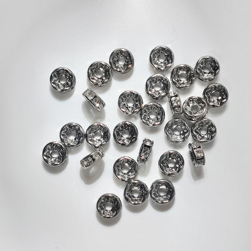 (50pcs)8/10/12mm Copper Rhinestone Ring Bead Caps / Pearl Spacers