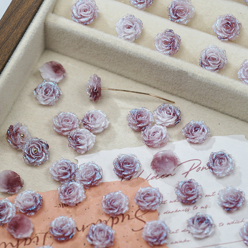 (50pcs)No-Hole Fine Sparkle Soft Gel Flower Single-Sided Carved Rose