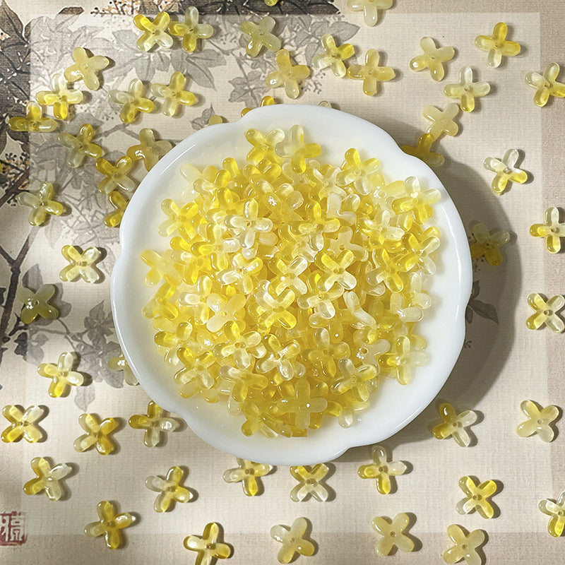 (50pcs)12mm Glass Osmanthus & Four-Leaf Clover Flower Beads