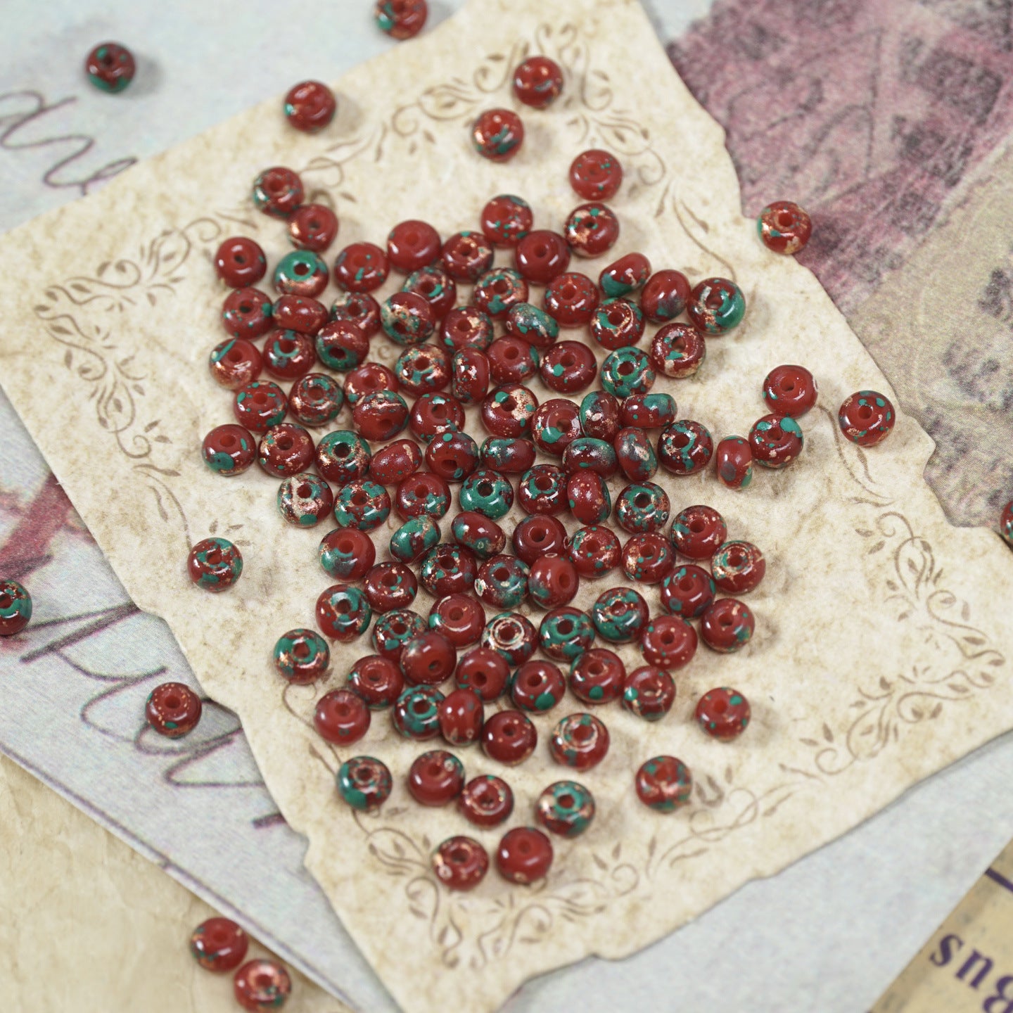 (160pcs)2x4mm Picasso Abacus Beads - Vintage Glass Seed Beads