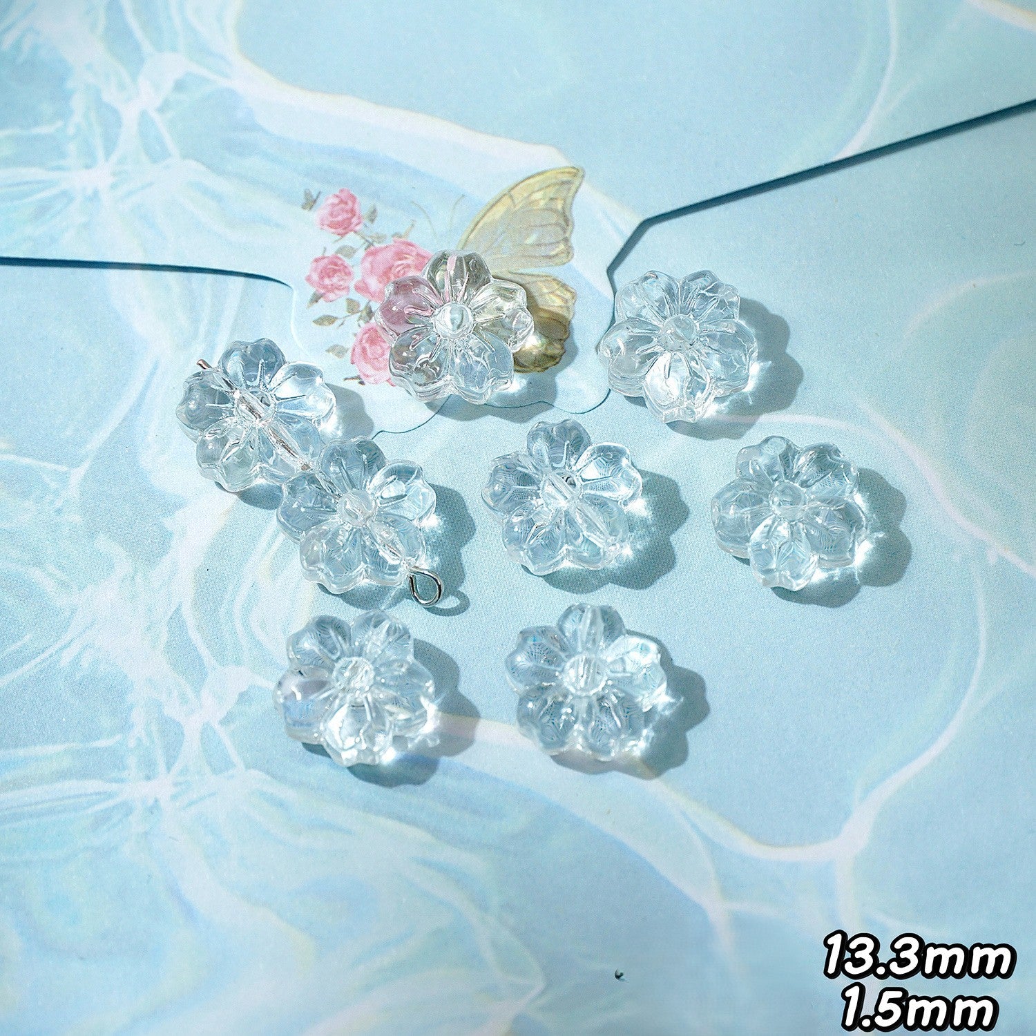 (50pcs)White Crystal Imitation Double-Pointed Irregular Glass Beads