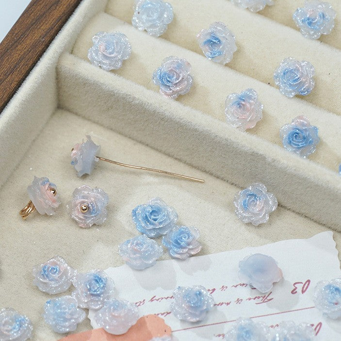 (50pcs)No-Hole Fine Sparkle Soft Gel Flower Single-Sided Carved Rose