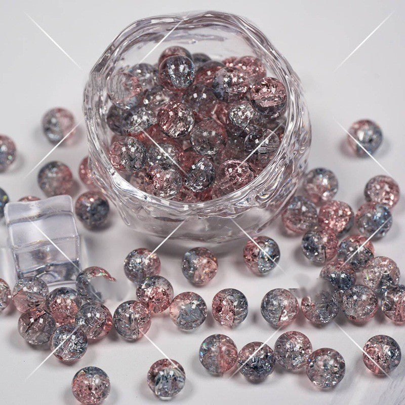 (200pcs)8/10mm Ice Crack Burst Crystal Glass Round Beads