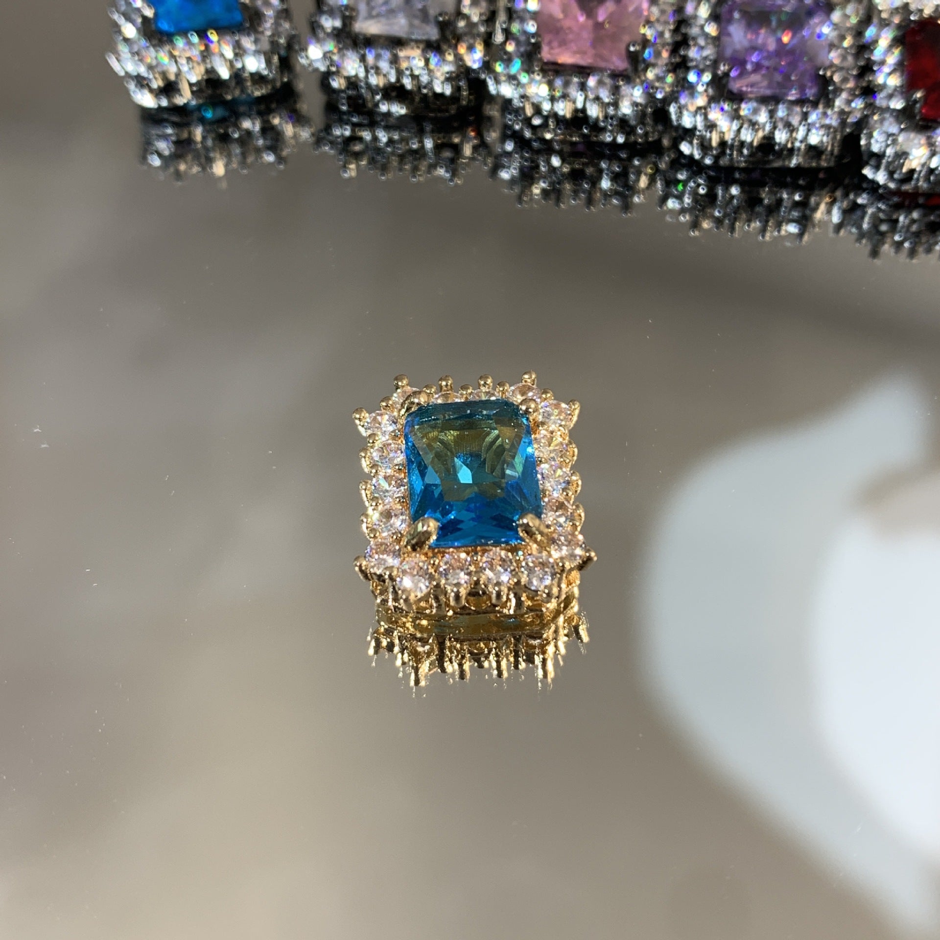 (2pcs)Paved Rectangle CZ Spacer Beads with Multiple Hole