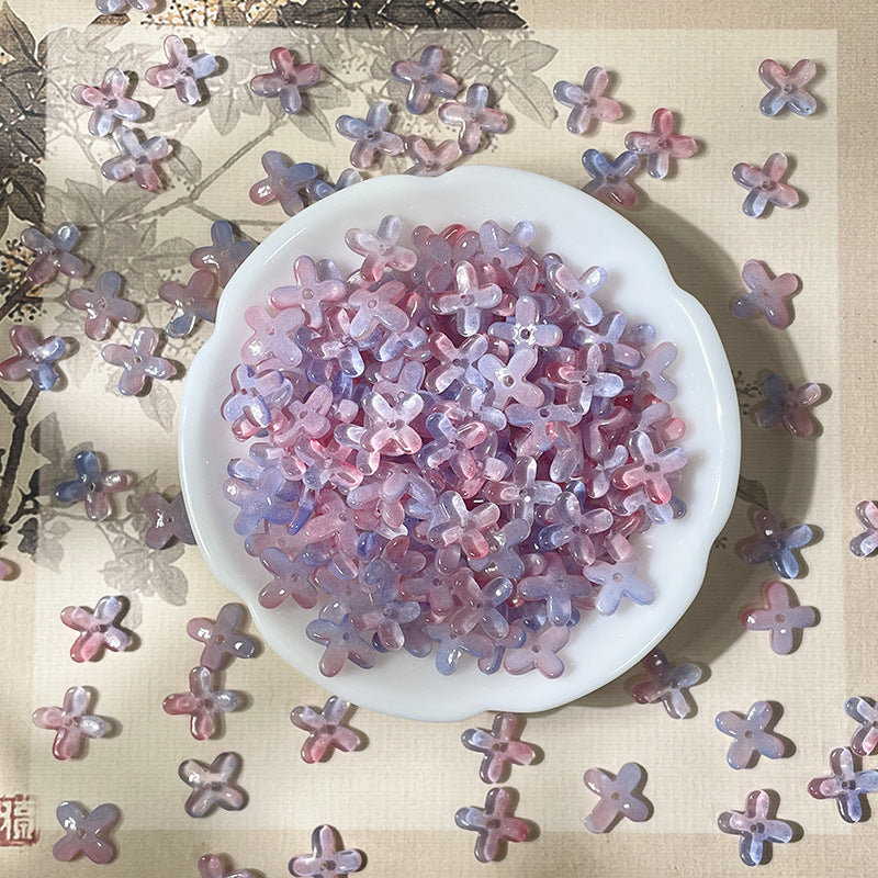 (50pcs)12mm Glass Osmanthus & Four-Leaf Clover Flower Beads