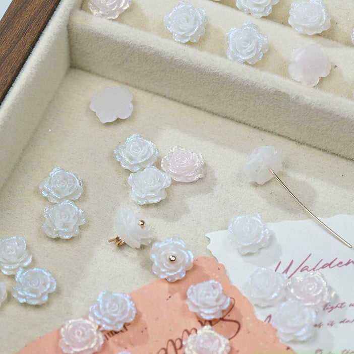 (50pcs)No-Hole Fine Sparkle Soft Gel Flower Single-Sided Carved Rose