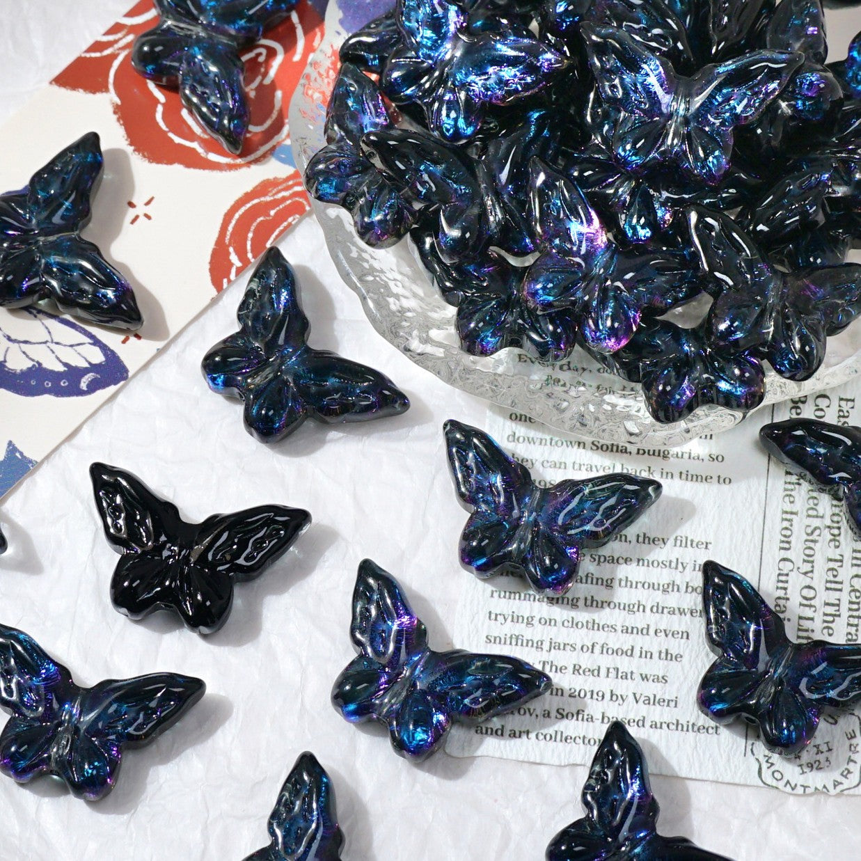 (50pcs)20x30mm Carved Glass Butterfly