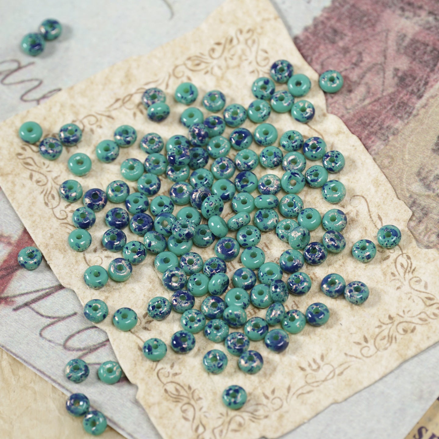 (160pcs)2x4mm Picasso Abacus Beads - Vintage Glass Seed Beads