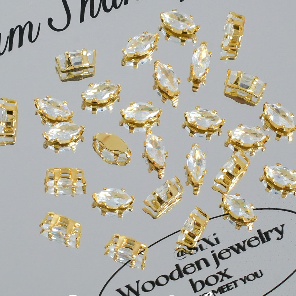 (30pcs)3x6mm 6-prong Gold Base Marquise Prong-Set Zircon Beads