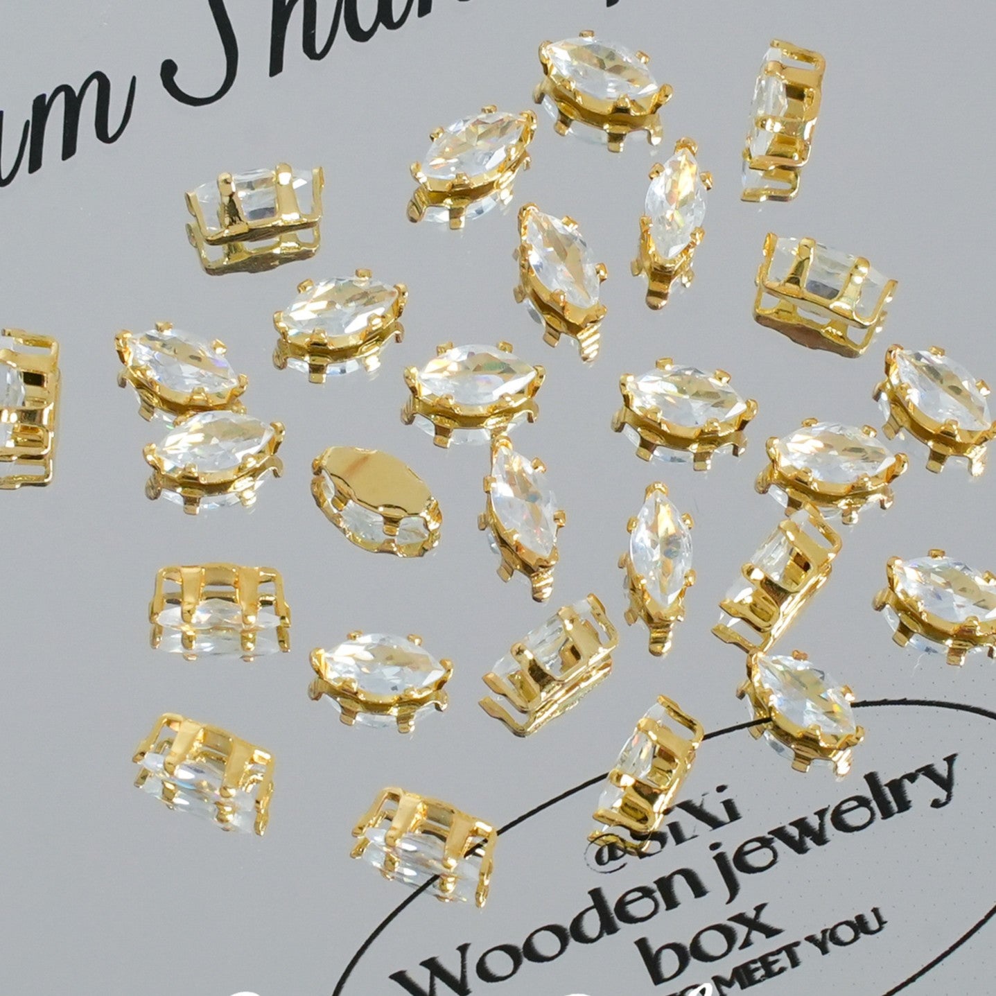 (30pcs)3x6mm 6-prong Gold Base Marquise Prong-Set Zircon Beads