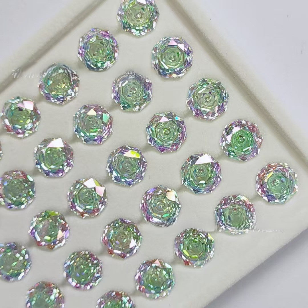 5A 6-8mm Octagonal Coated Sandwich Rose Cut Loose CZ Stone - 2pcs