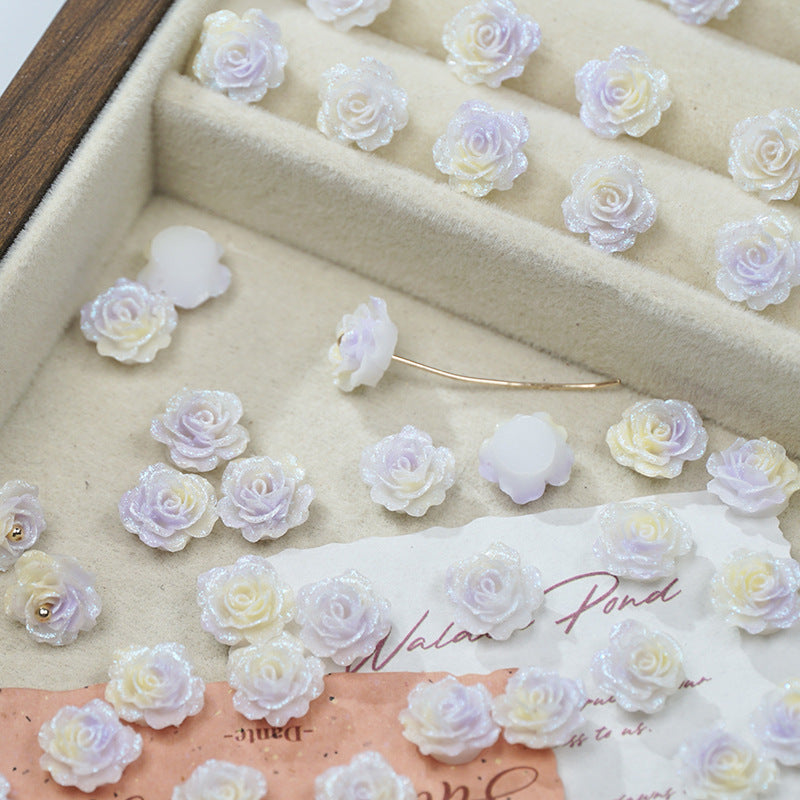 (50pcs)No-Hole Fine Sparkle Soft Gel Flower Single-Sided Carved Rose