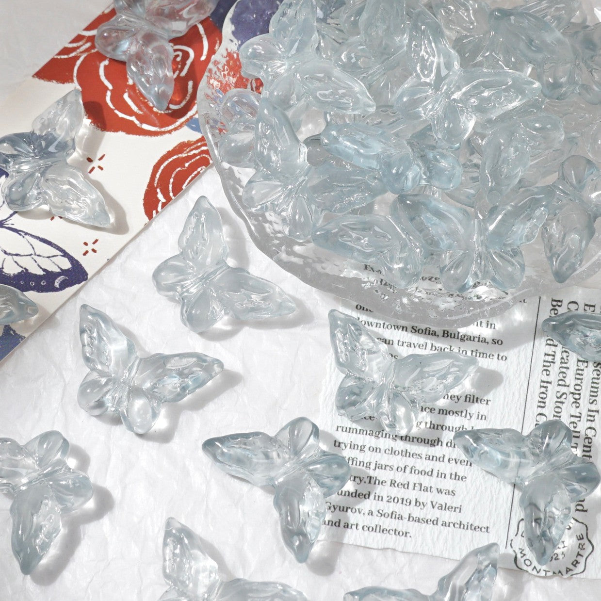 (50pcs)20x30mm Carved Glass Butterfly