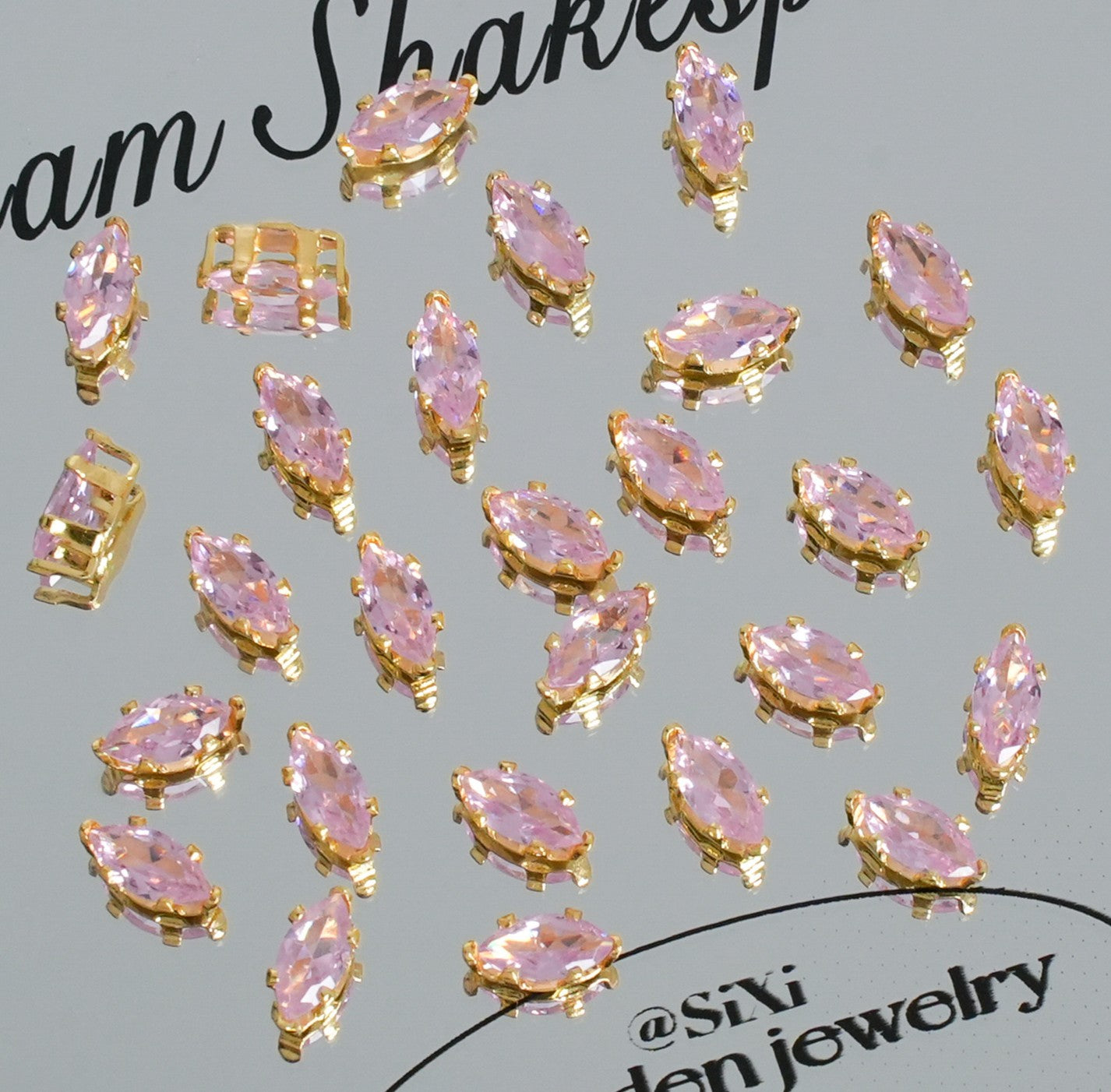(30pcs)3x6mm 6-prong Gold Base Marquise Prong-Set Zircon Beads