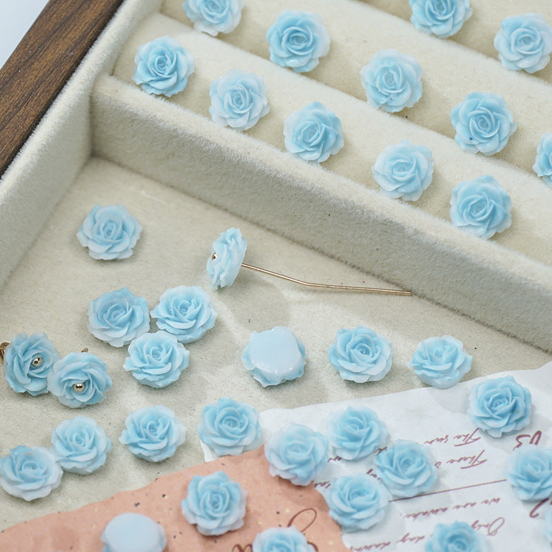 (50pcs)No-Hole Fine Sparkle Soft Gel Flower Single-Sided Carved Rose