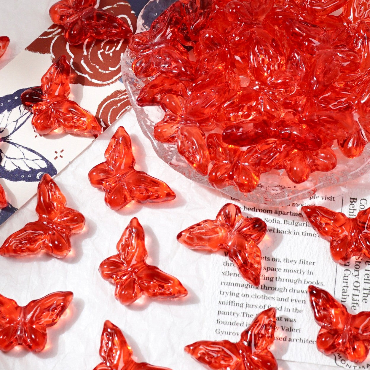 (50pcs)20x30mm Carved Glass Butterfly