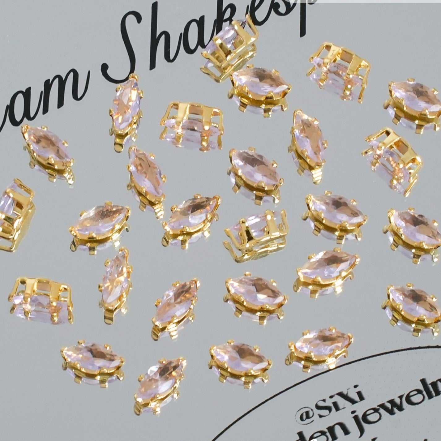 (30pcs)3x6mm 6-prong Gold Base Marquise Prong-Set Zircon Beads