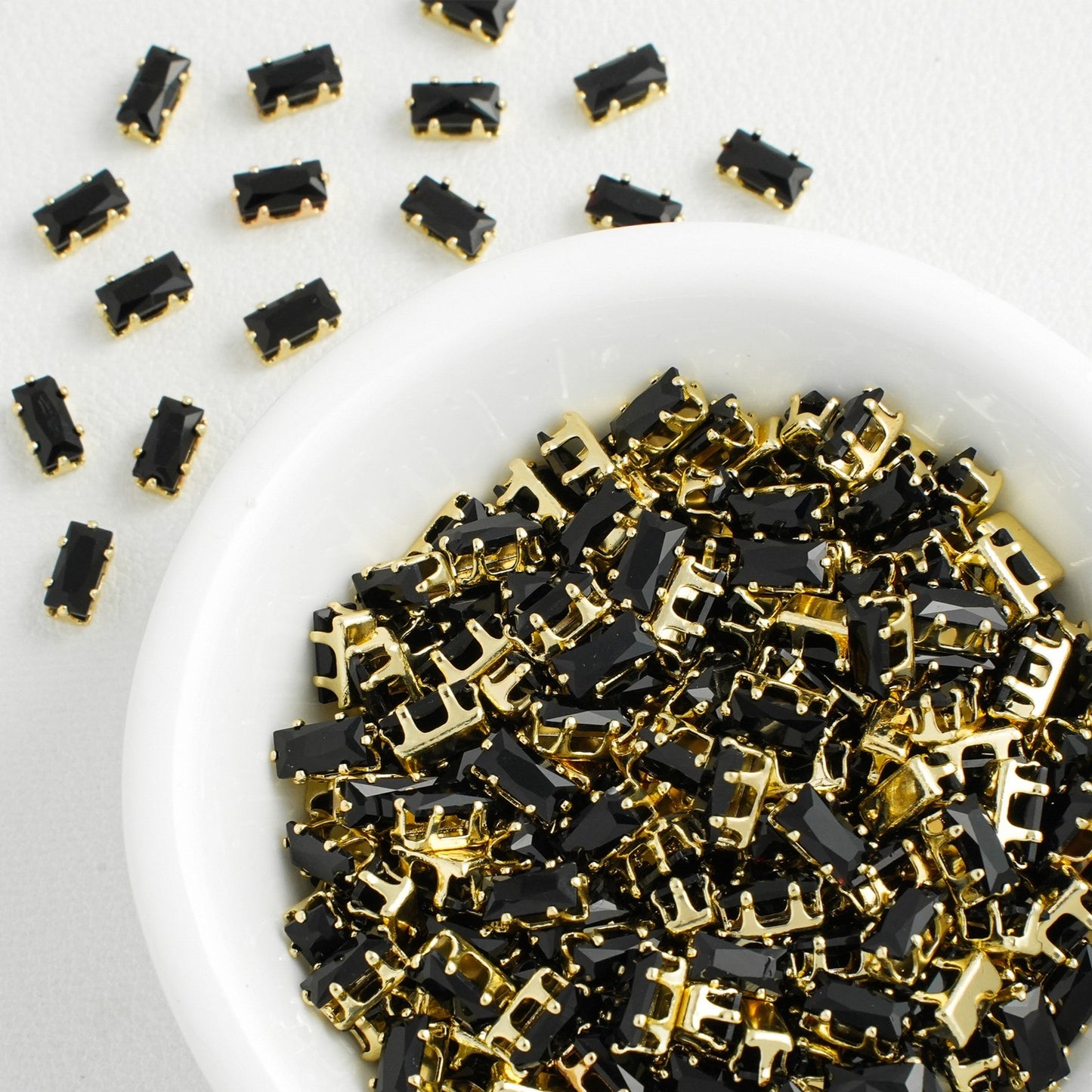 (30pcs)3x6mm Rectangle Gold Base Prong-set CZs