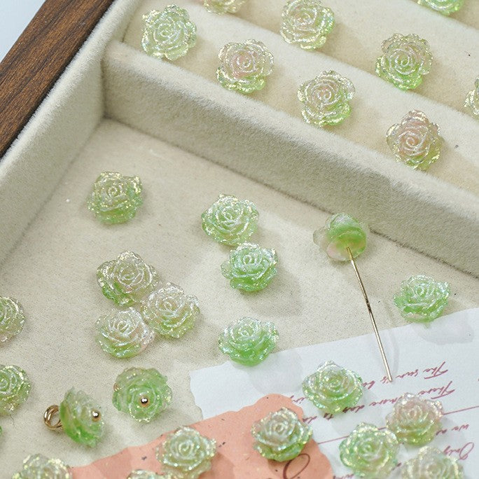 (50pcs)No-Hole Fine Sparkle Soft Gel Flower Single-Sided Carved Rose